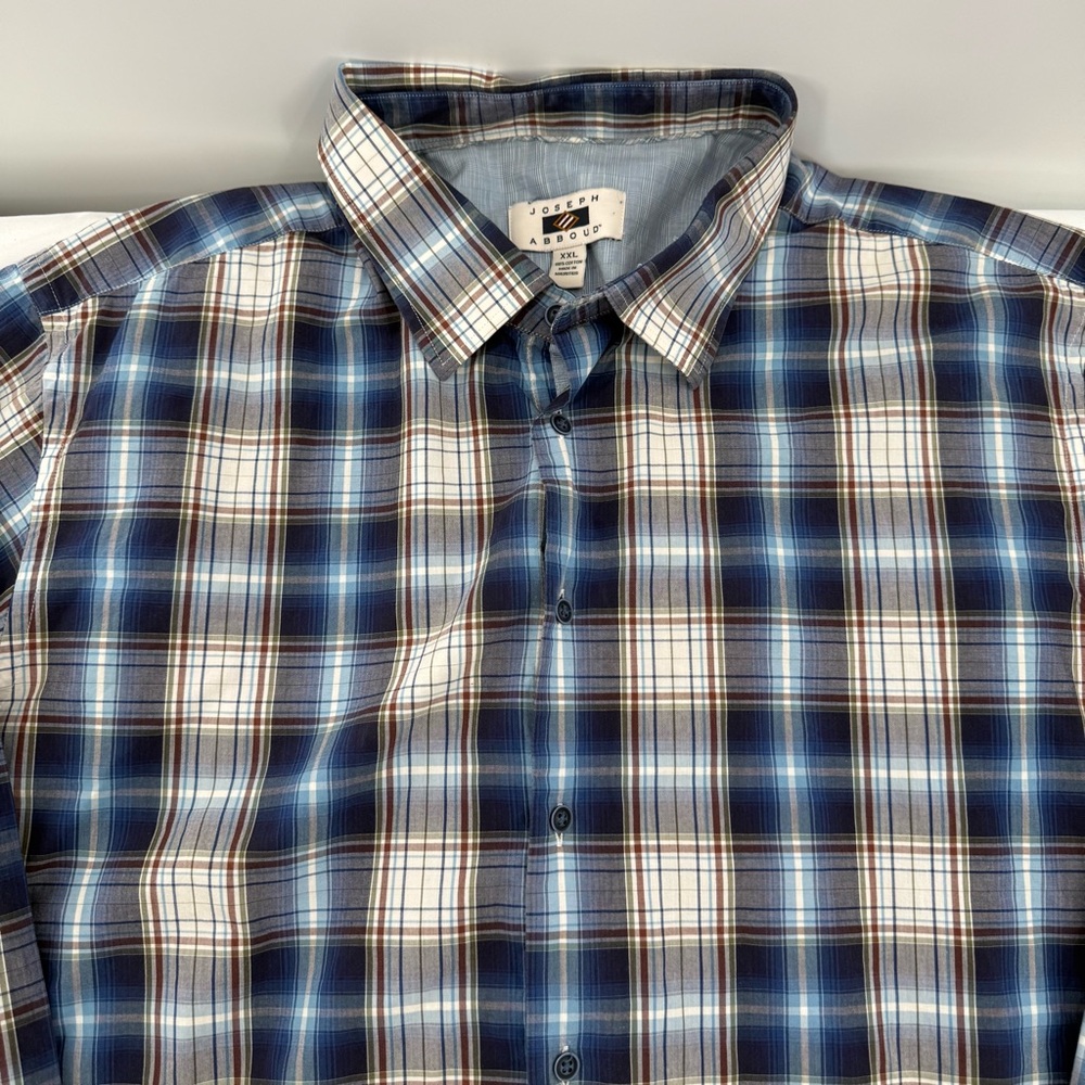 Joseph Abboud-Mens Short Sleeve Casual Button Down Shirt-2XL XXL-Blue/Brn Plaid